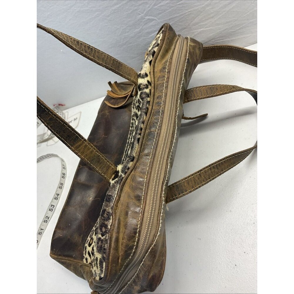 Myra Bag Serenity Leather leopard print Cowhide Laptop Bag 10"x14" - Picture 9 of 9